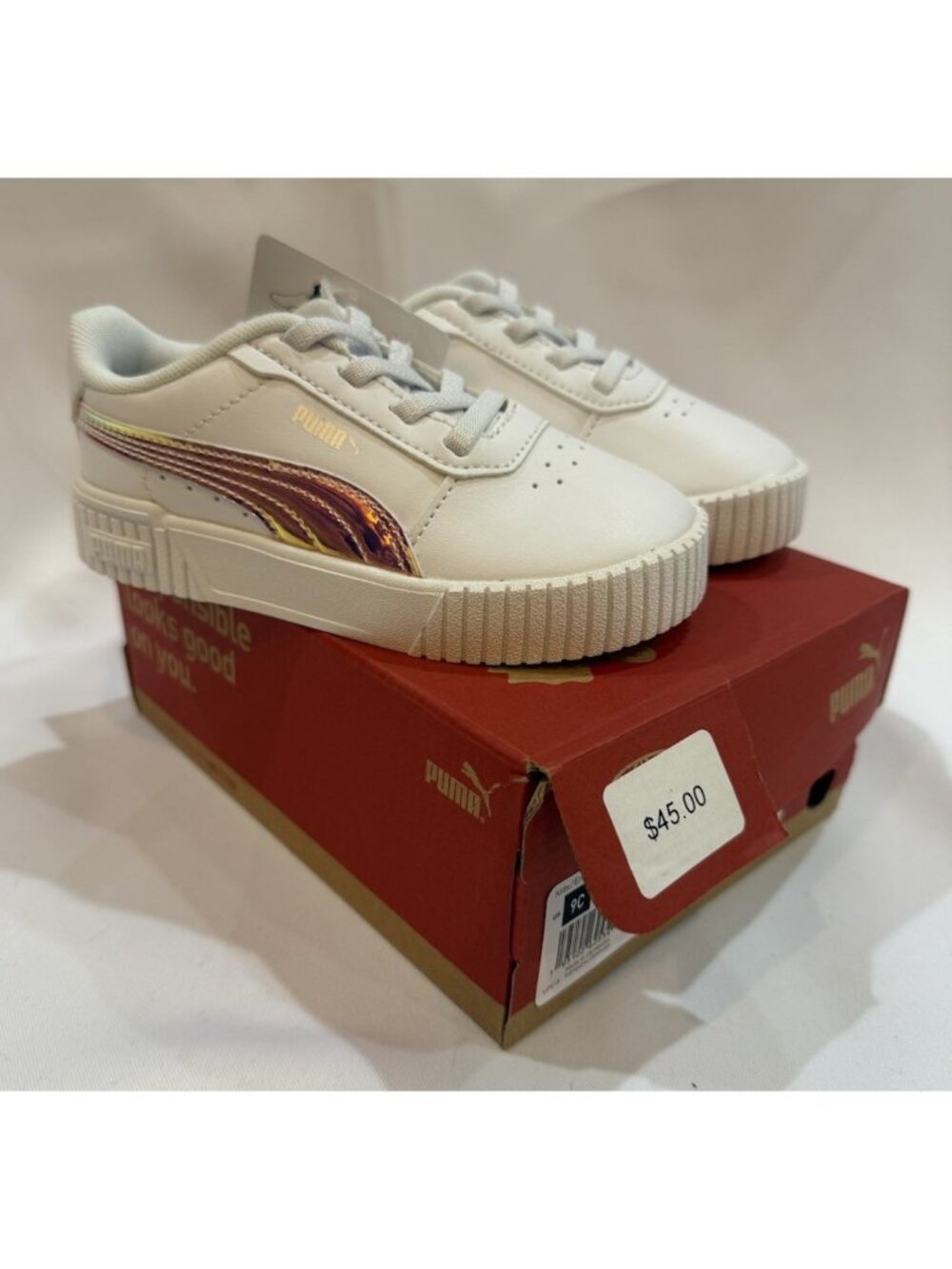 Puma Size 9C Girls Carina 2.0 Holo Toddler White Athletic Shoes Sneakers 9 Kids